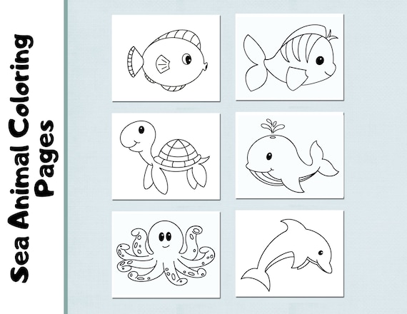 Sea animals coloring pages kids coloring pages sea creatures coloring pages whale octopus turtle instant download