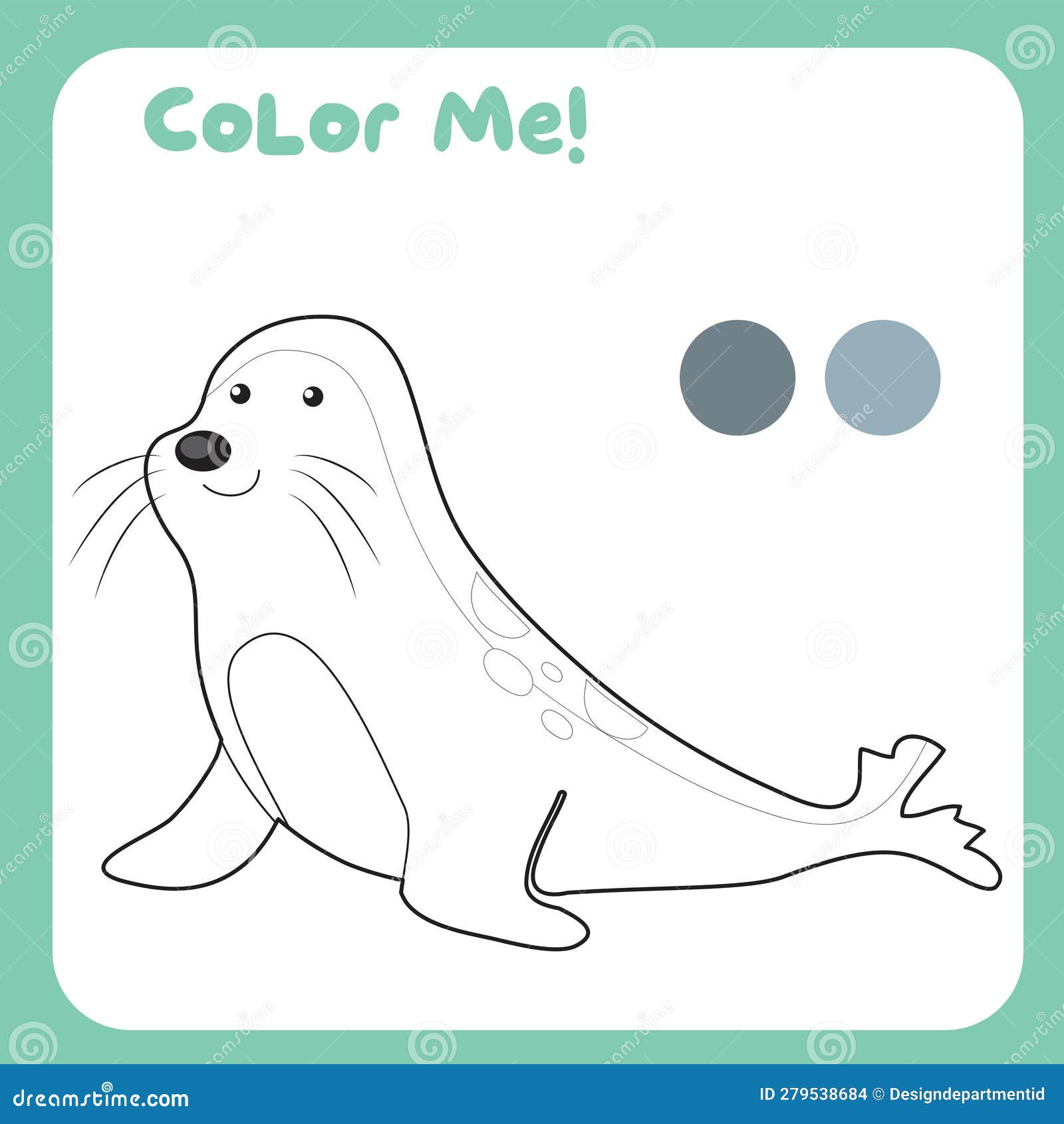 Color me by these colours a cute seal the sea animal coloring sea animals worksheet stock vector