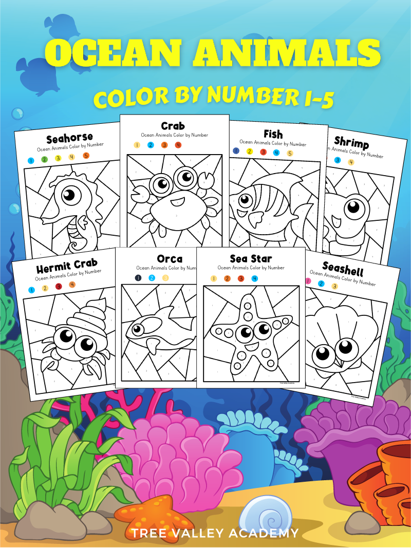 Ocean animals color by number