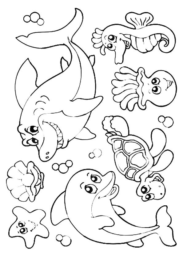 The cute water animals coloring page ocean coloring pages coloring pages shark coloring pages