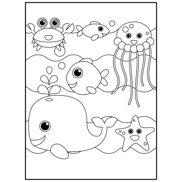 Premium vector printable ocean animals coloring pages for kids premium vector