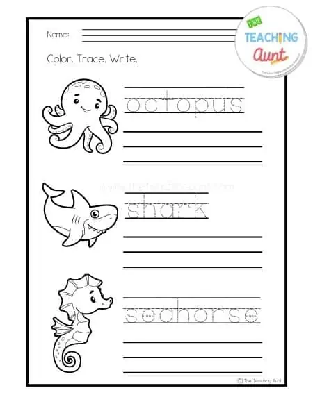 Sea animals tracing worksheets