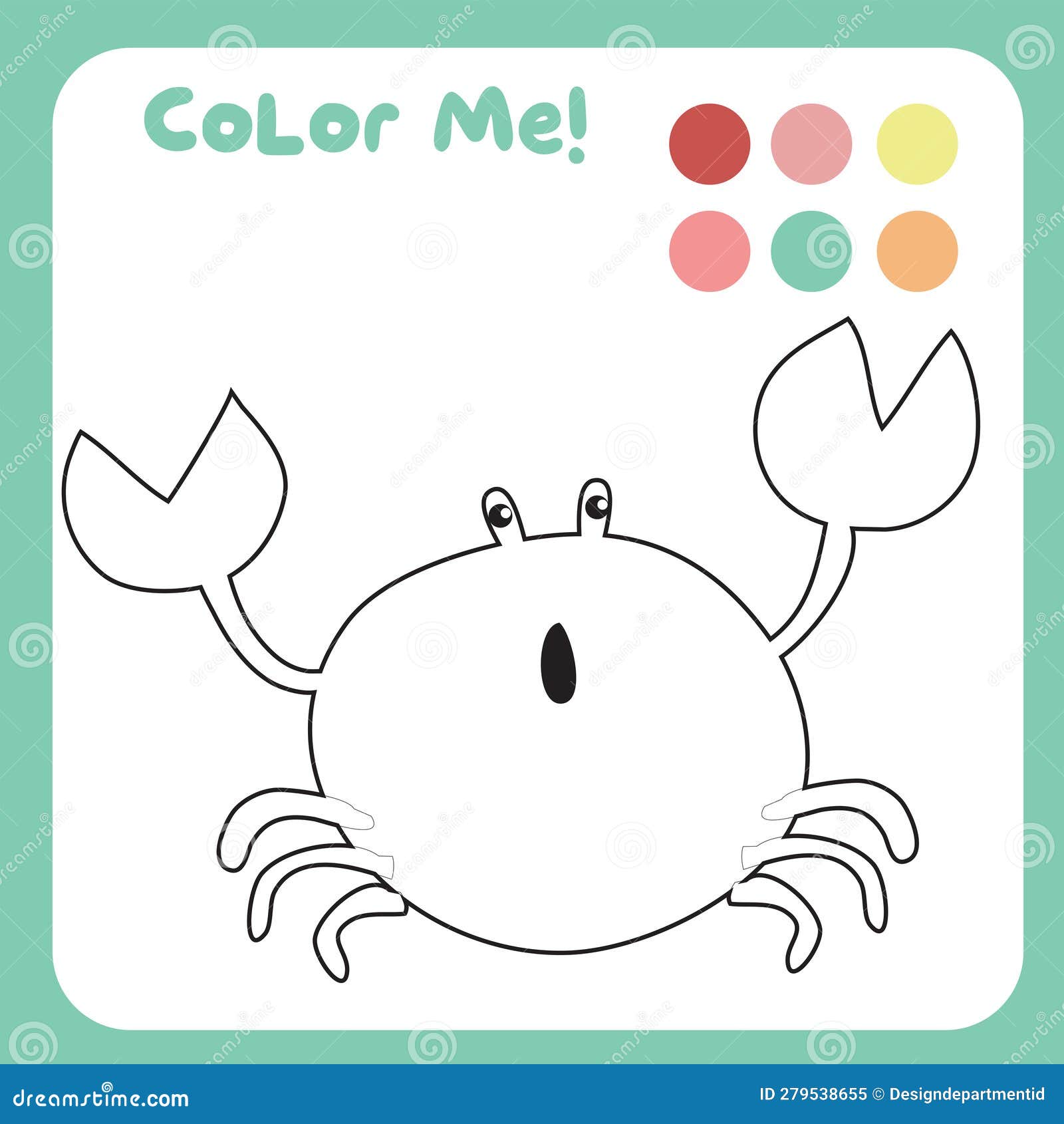 Color me by these colours a cute crab the sea animal coloring sea animals worksheet stock vector