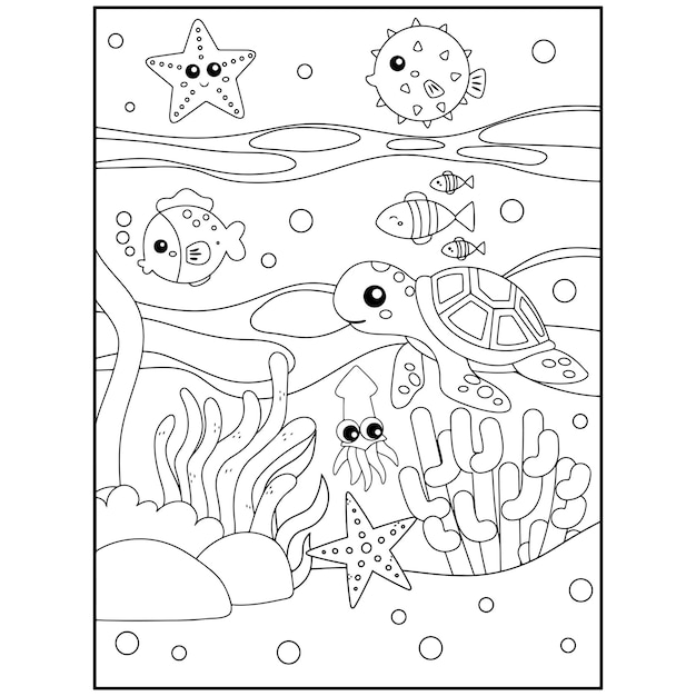 Premium vector printable ocean animals coloring pages for kids premium vector