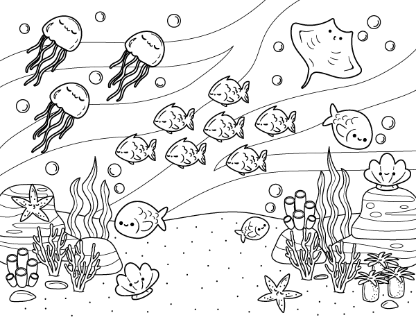 Printable kawaii sea life coloring page