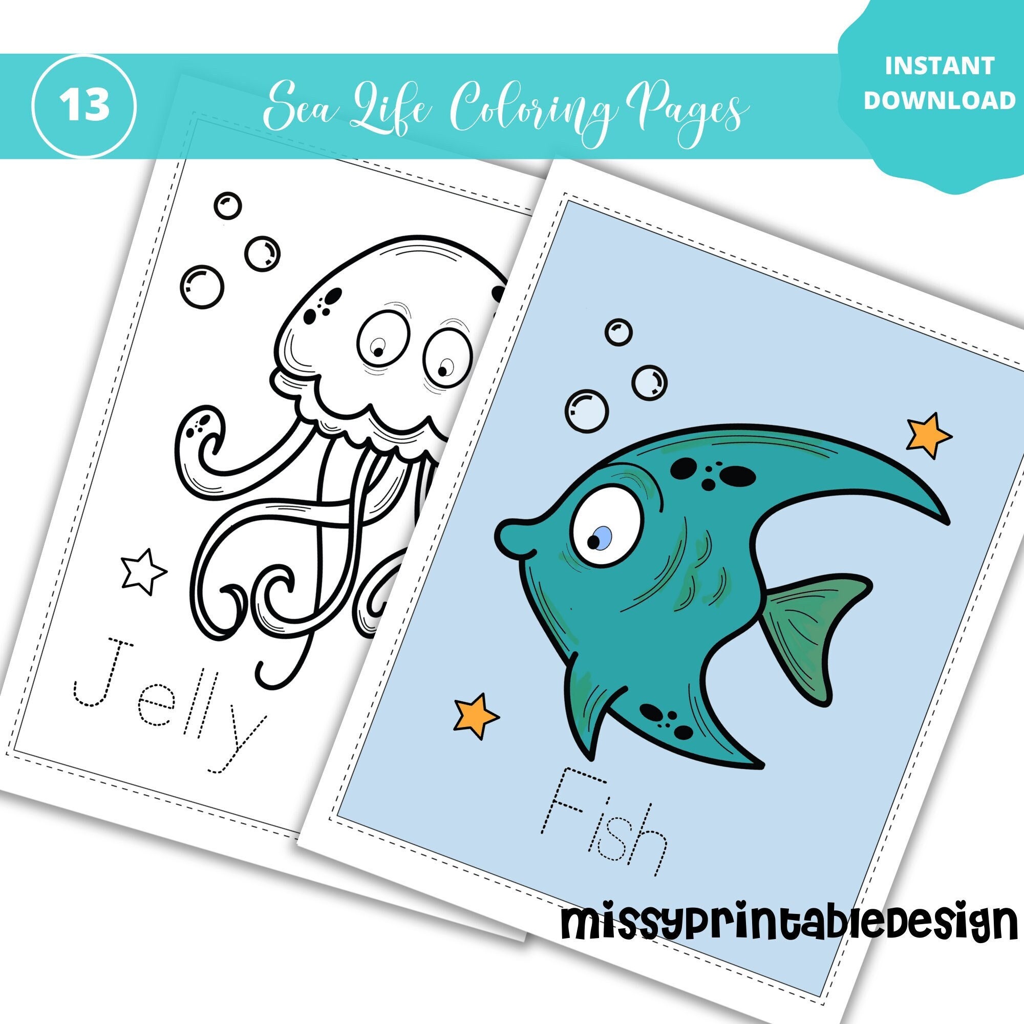 Sea life coloring pages printable educational kids coloring pages sea life birthday party educational worksheet instant download