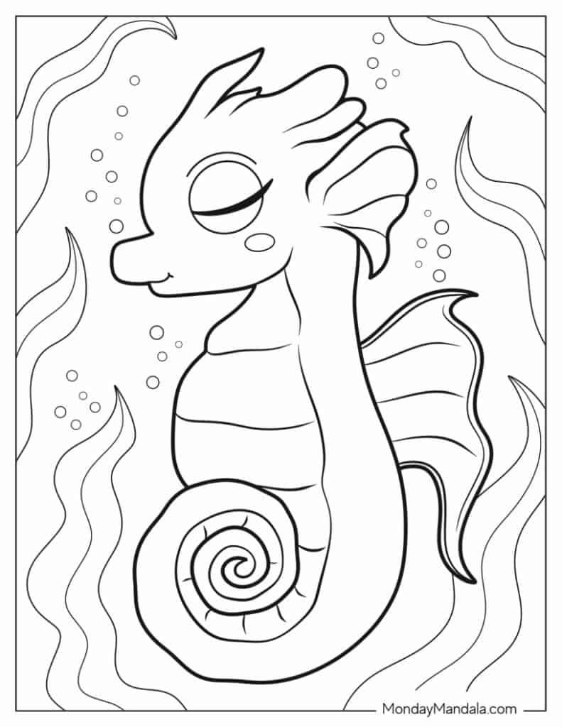Seahorse coloring pages free pdf printables