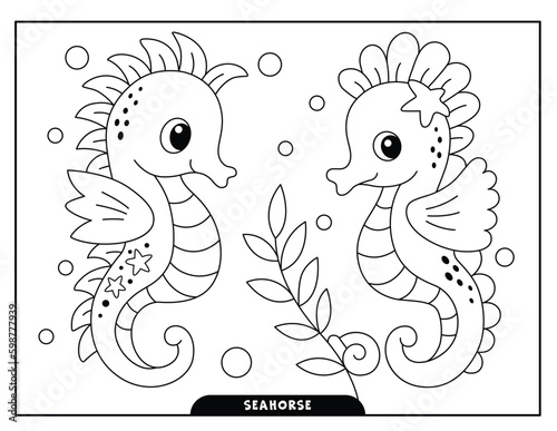 Seahorse coloring pages for kids vector