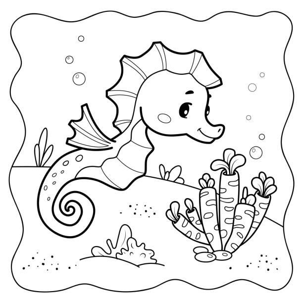 Seahorse coloring page stock illustrations royalty