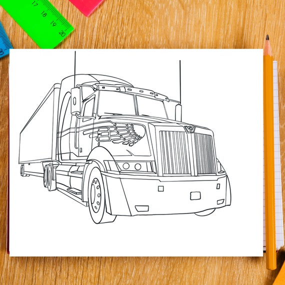 Bundle printable unique big rig semi truck coloring pages big rig colouring pages digital downloadable activities for kids