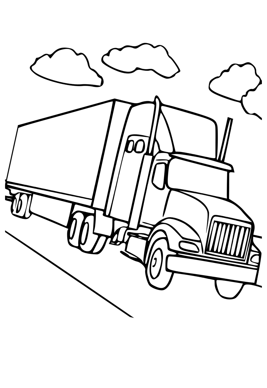 Free printable semi truck clouds coloring page for adults and kids