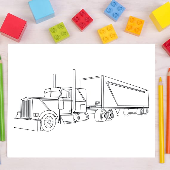 Bundle printable semitruck big rig coloring pages semi truck colouring pages fun digital downloadable activities for kids