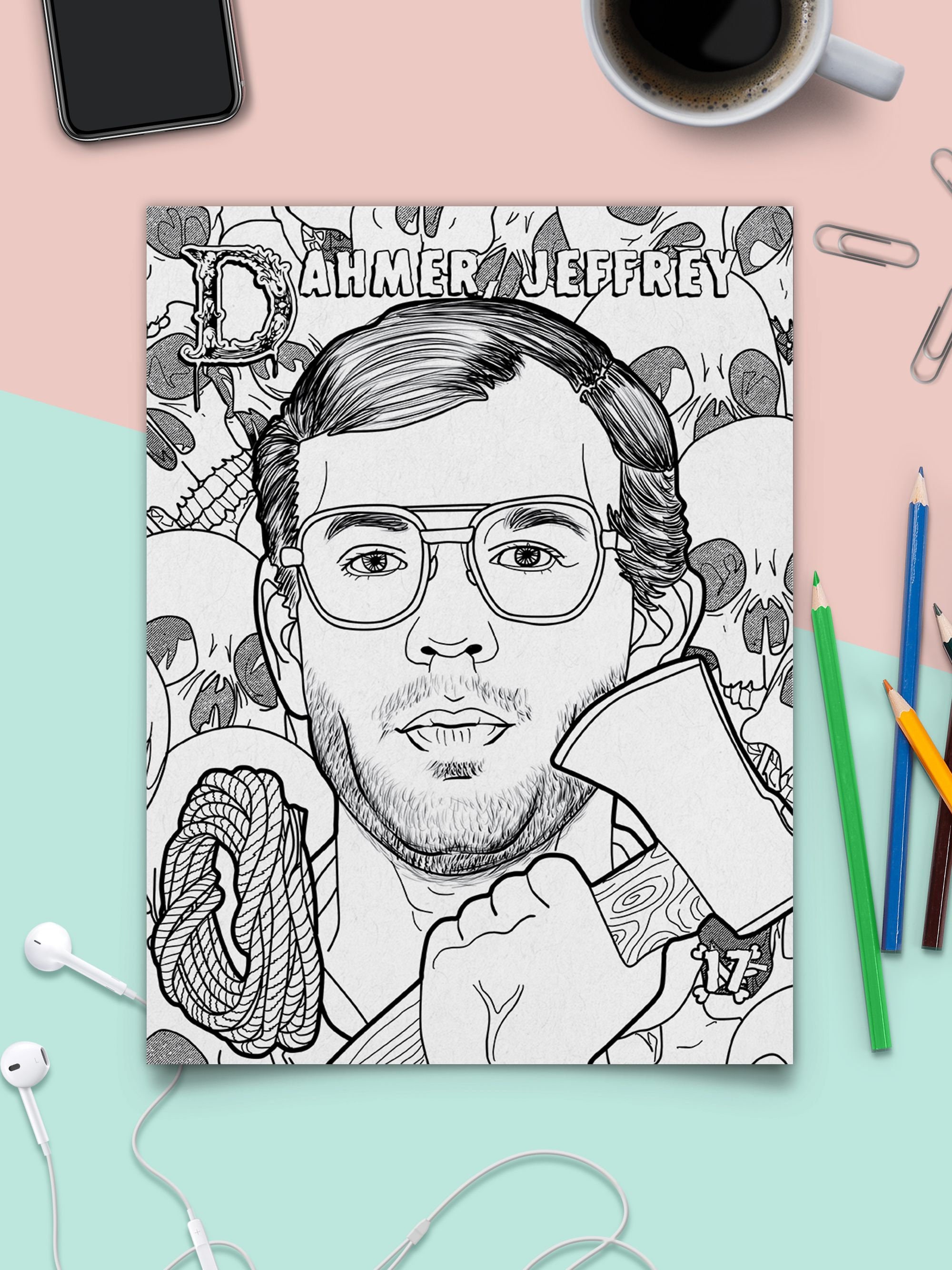 Downloadable bloody alphabet the scariest serial killers coloring pages famous murderer jeffrey dahmer a true crime adult jpg instant download