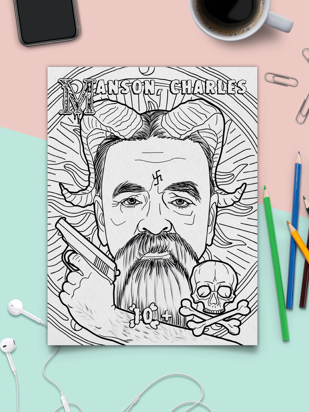 The scariest serial killers coloring book famous murderer charles manson a true crime adult jpg pdf downloadable