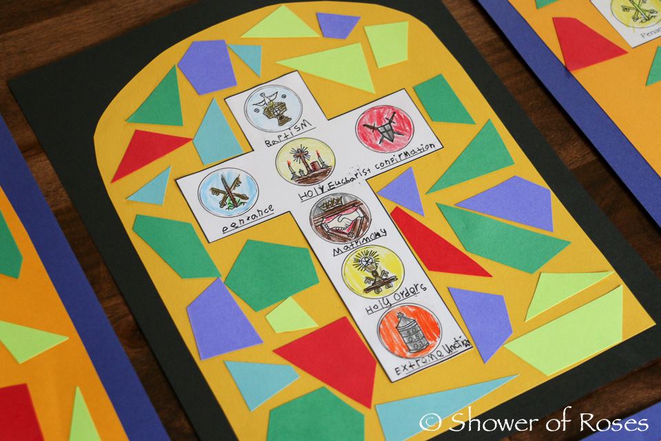 The seven sacraments stained glass window catechism craft with free printable