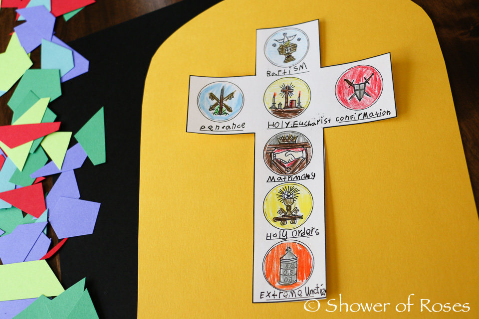 The seven sacraments stained glass window catechism craft with free printable