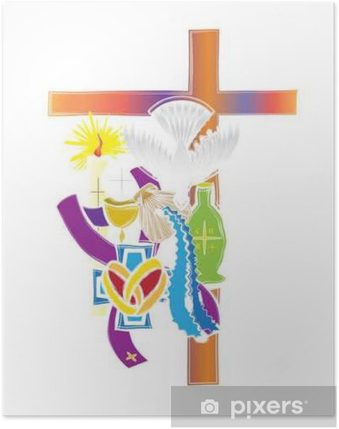 Poster symbols of the seven sacraments of the catholic church abstract artistic modern color vector religio illtration