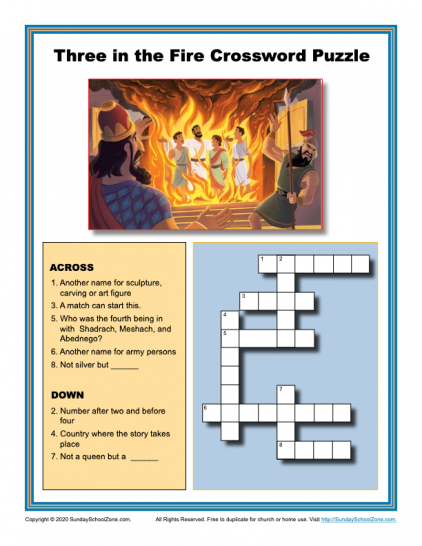 Free printable three in the fire bible activities on sunday school zone