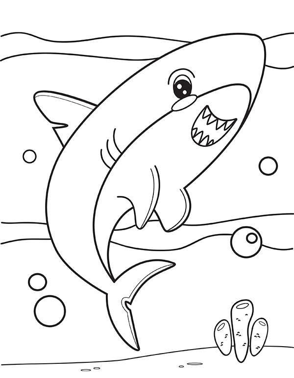 Printable cute shark coloring page