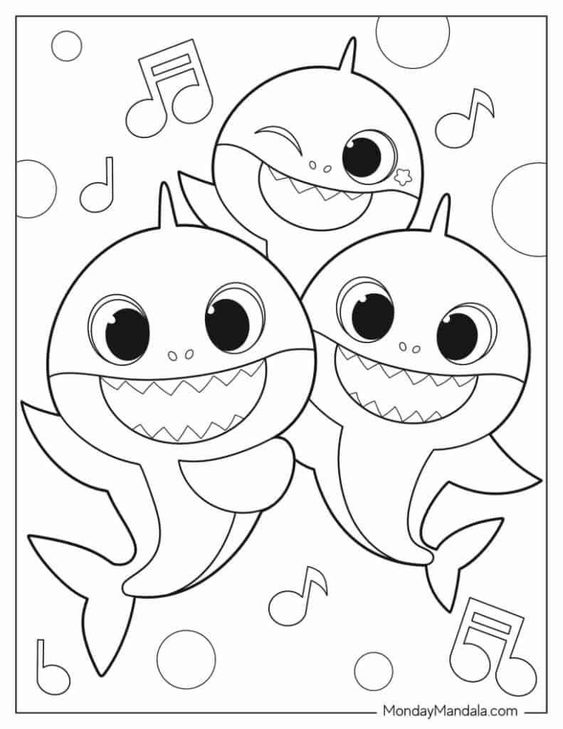 Baby shark coloring pages free pdf printables