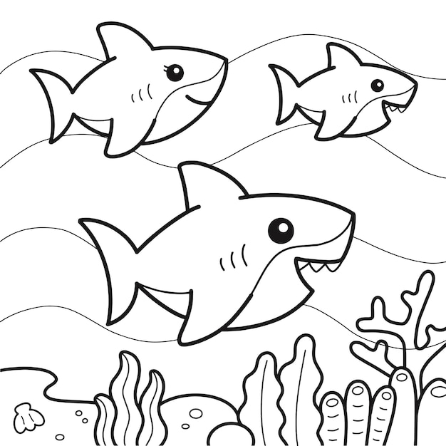 Premium vector baby shark printable coloring page