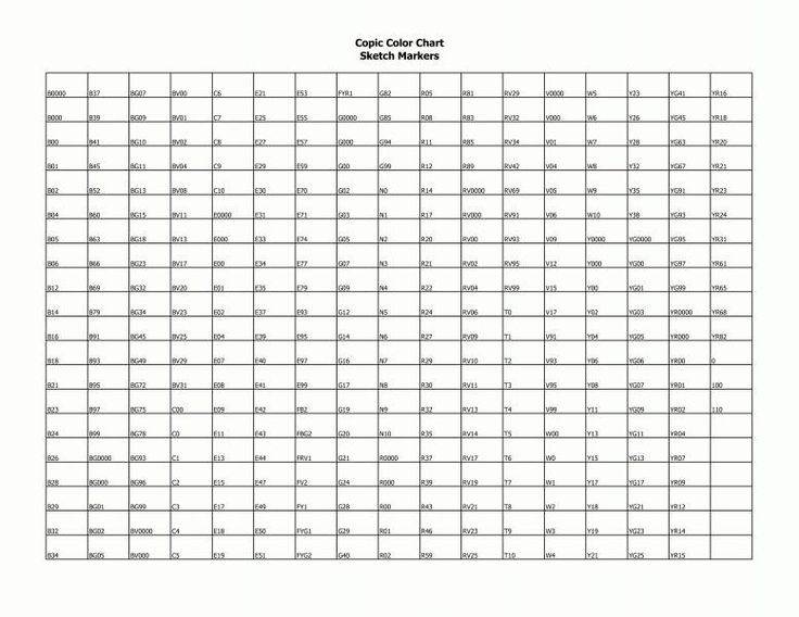 Print copic color chart copic blank color charts by coral moon