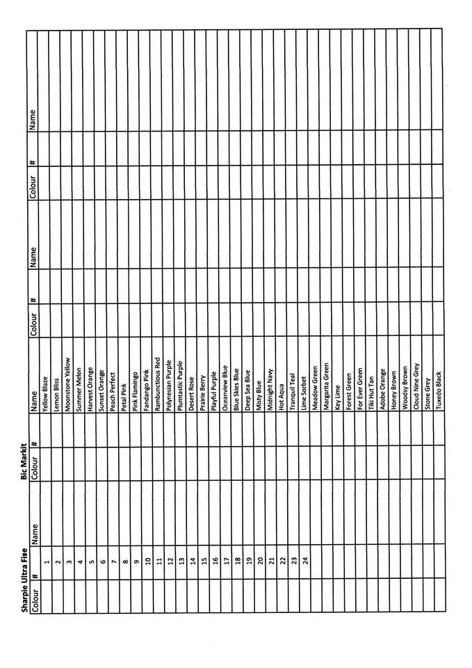 Color chart for sharpie ultra