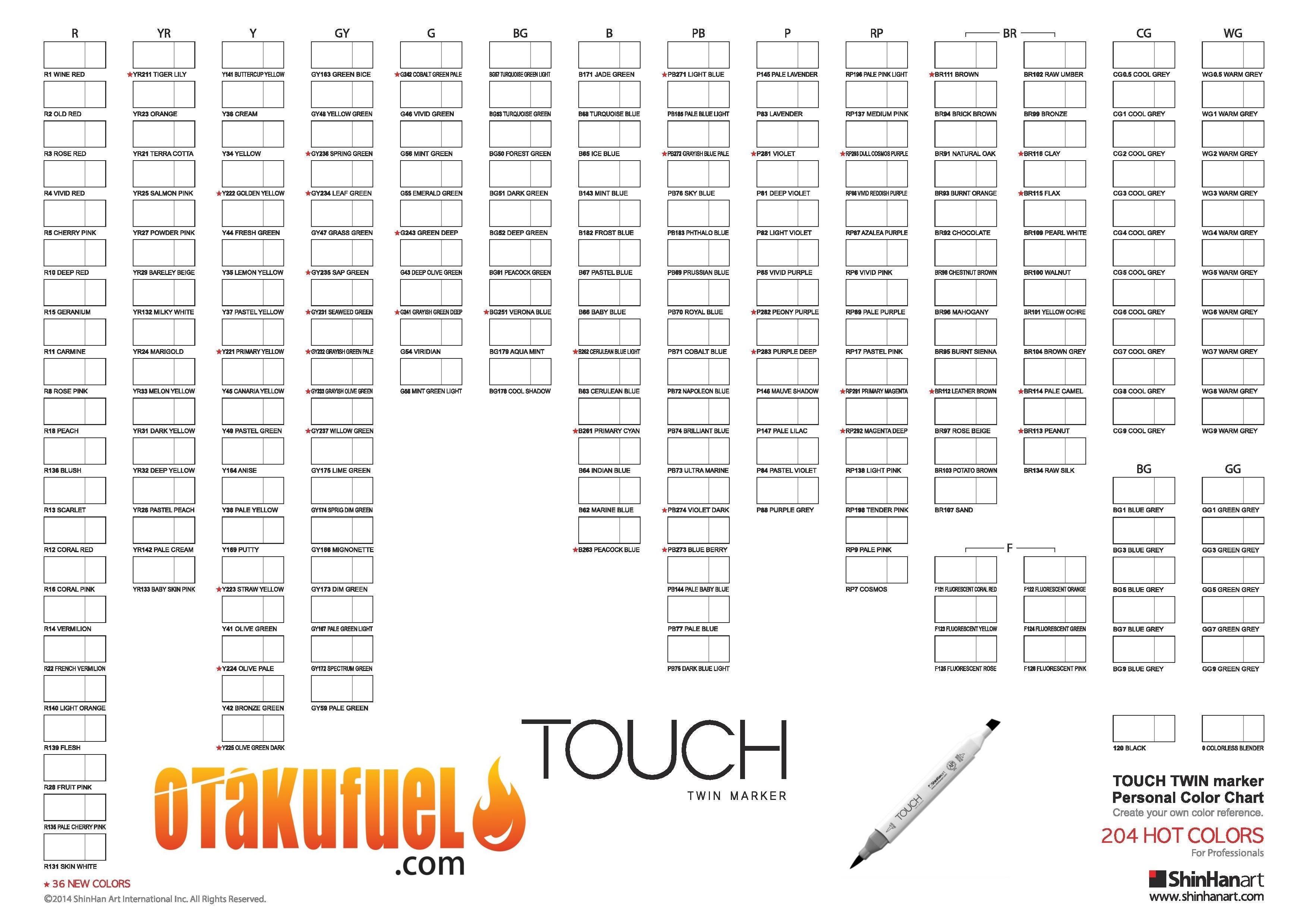 Shinhan art supplies marker color charts