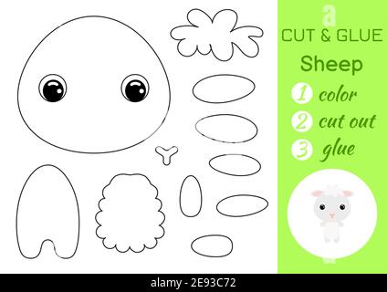 Cut and glue baby sheep education developing worksheet color paper game for preschool children cut parts of image and glue on paper stock vector image art
