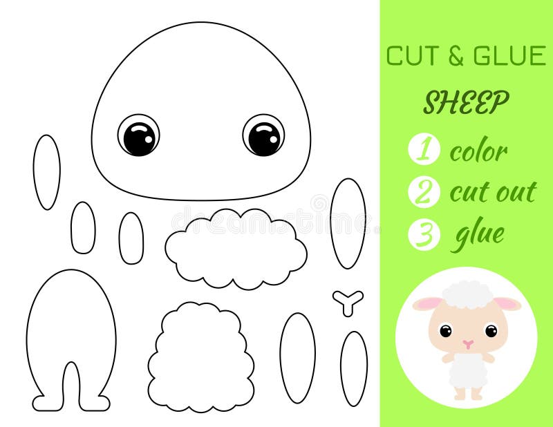 Coloring book cut and glue baby sheep educational paper game for preschool children cut and paste worksheet stock illustration
