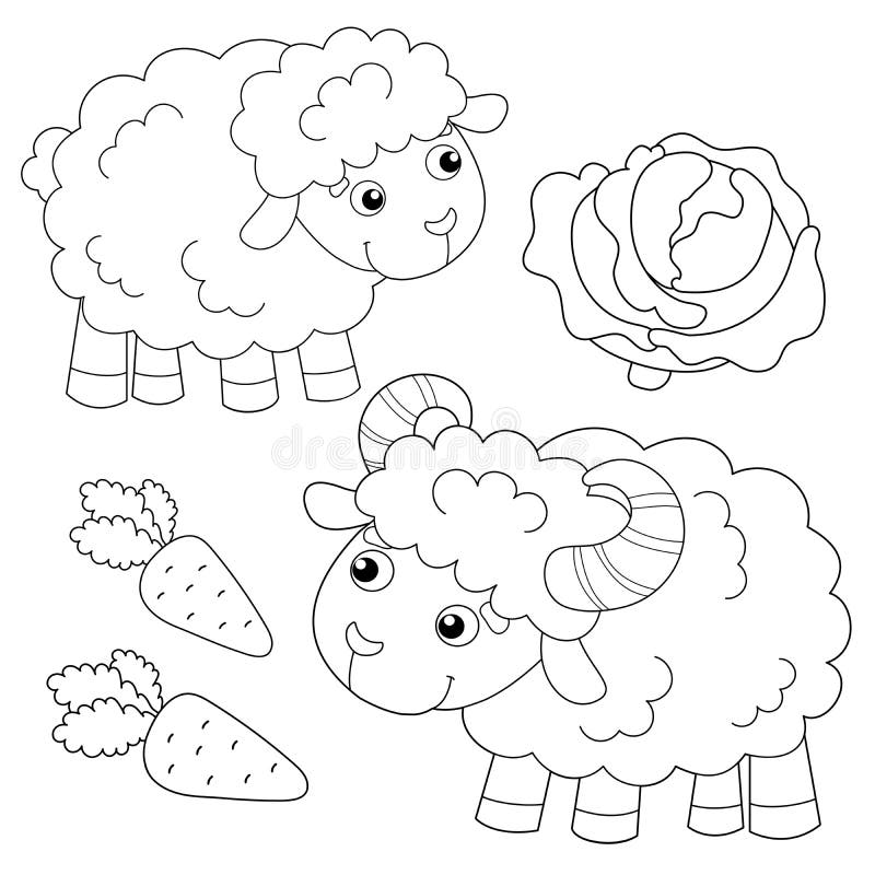 Coloring page outline of cartoon sheep with lamb farm animals stock vector