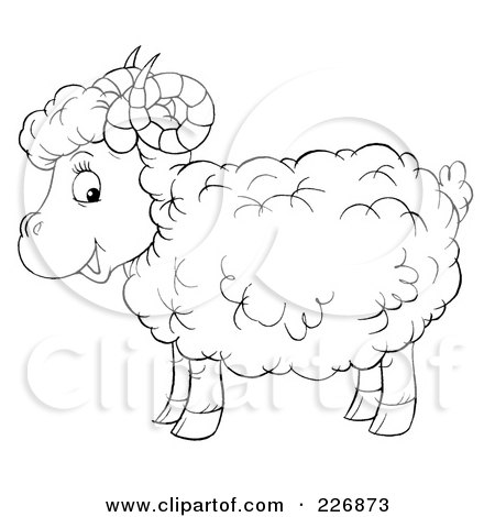 Coloring page outline of a cute horned sheep posters art prints by
