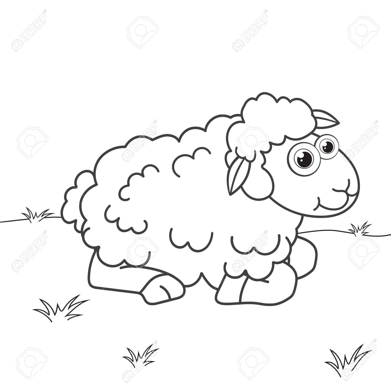 Colorless cartoon sheep on lawn coloring pages template page for coloring book of funny lamb or ewe for kids practice worksheet or anti