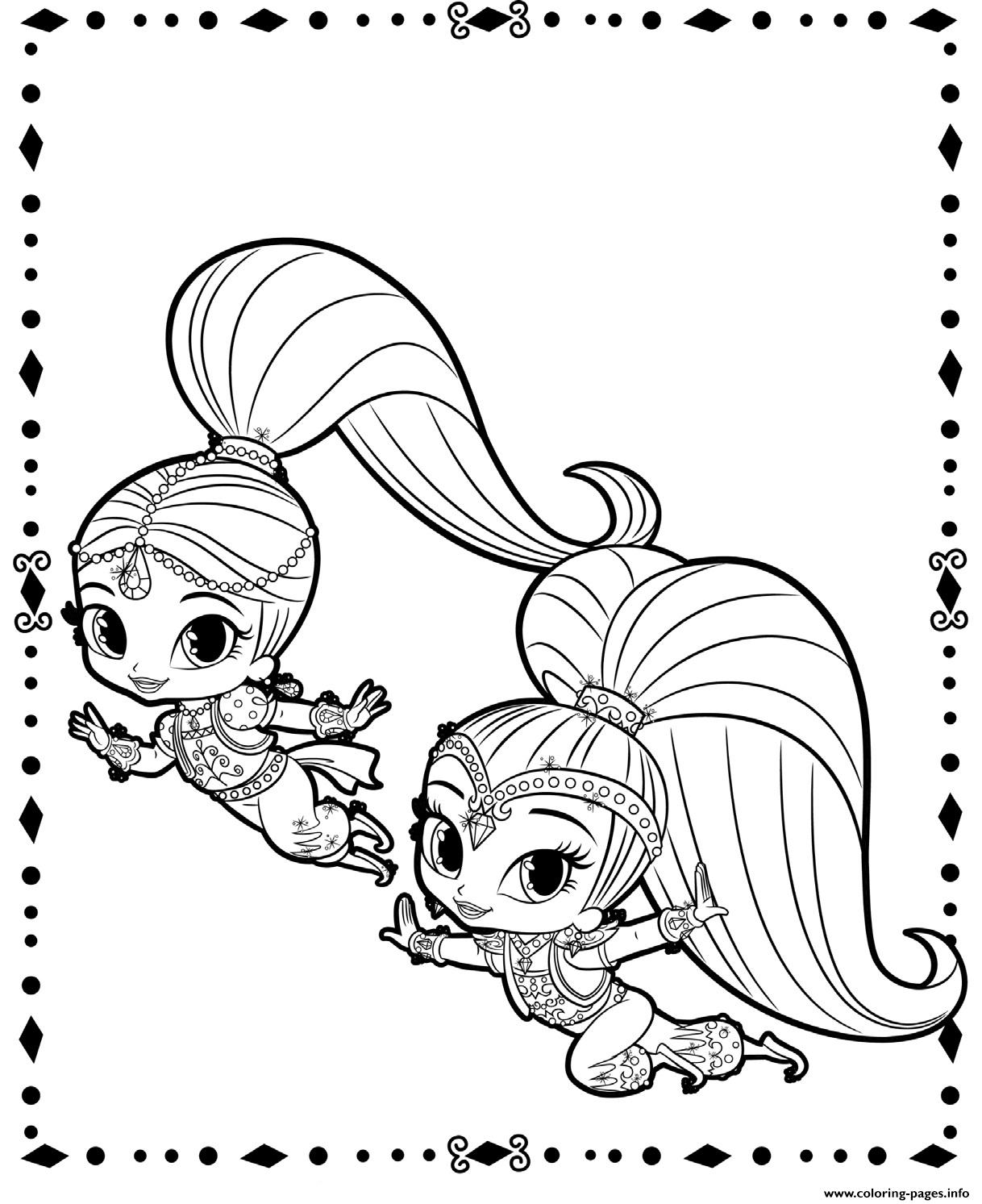 Fluing genies shimmer and shine coloring page printable