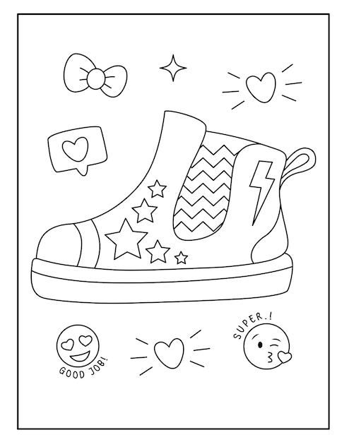 Premium vector kids shoes coloring pages