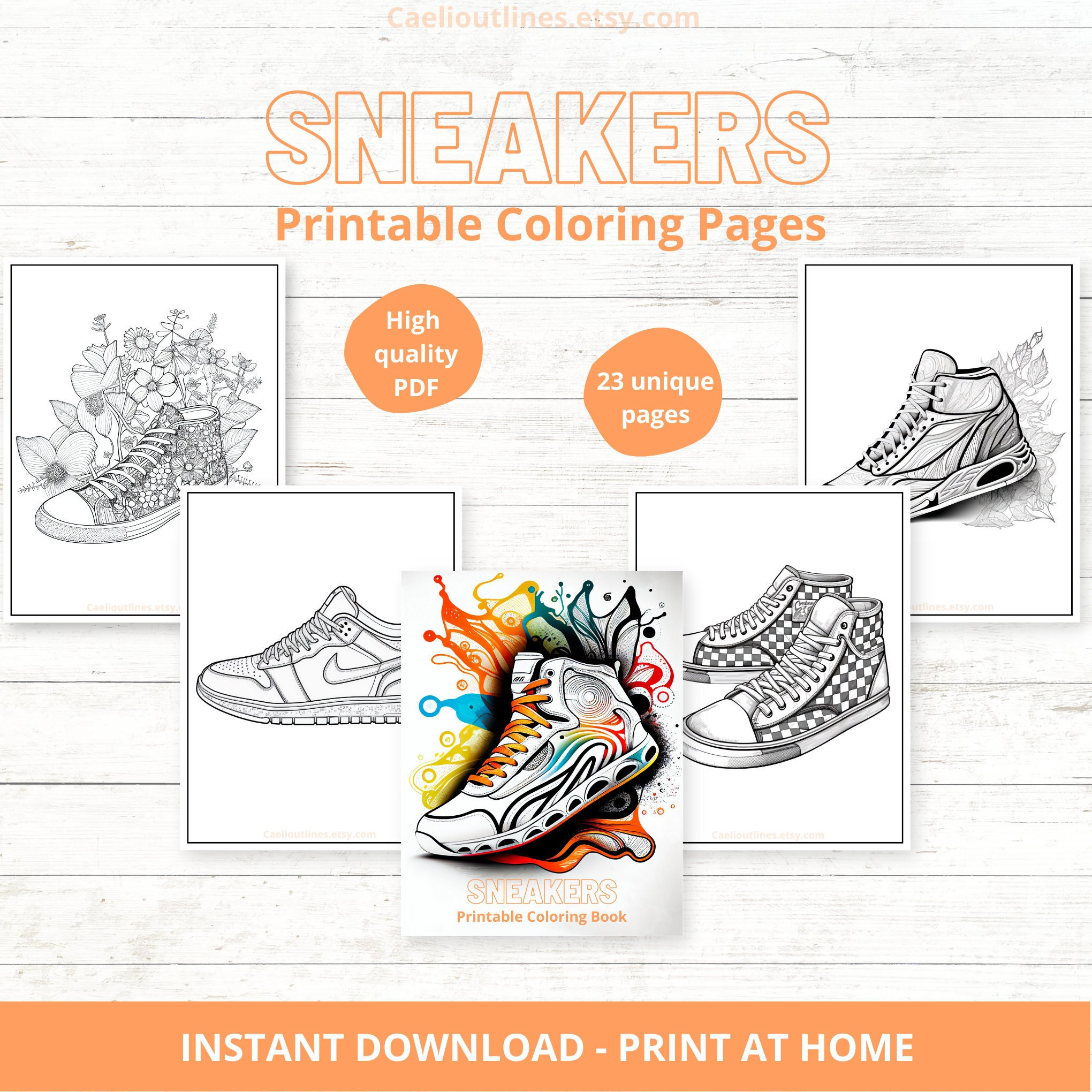 Sneaker coloring pages printable sneaker colouring pages instant digital download