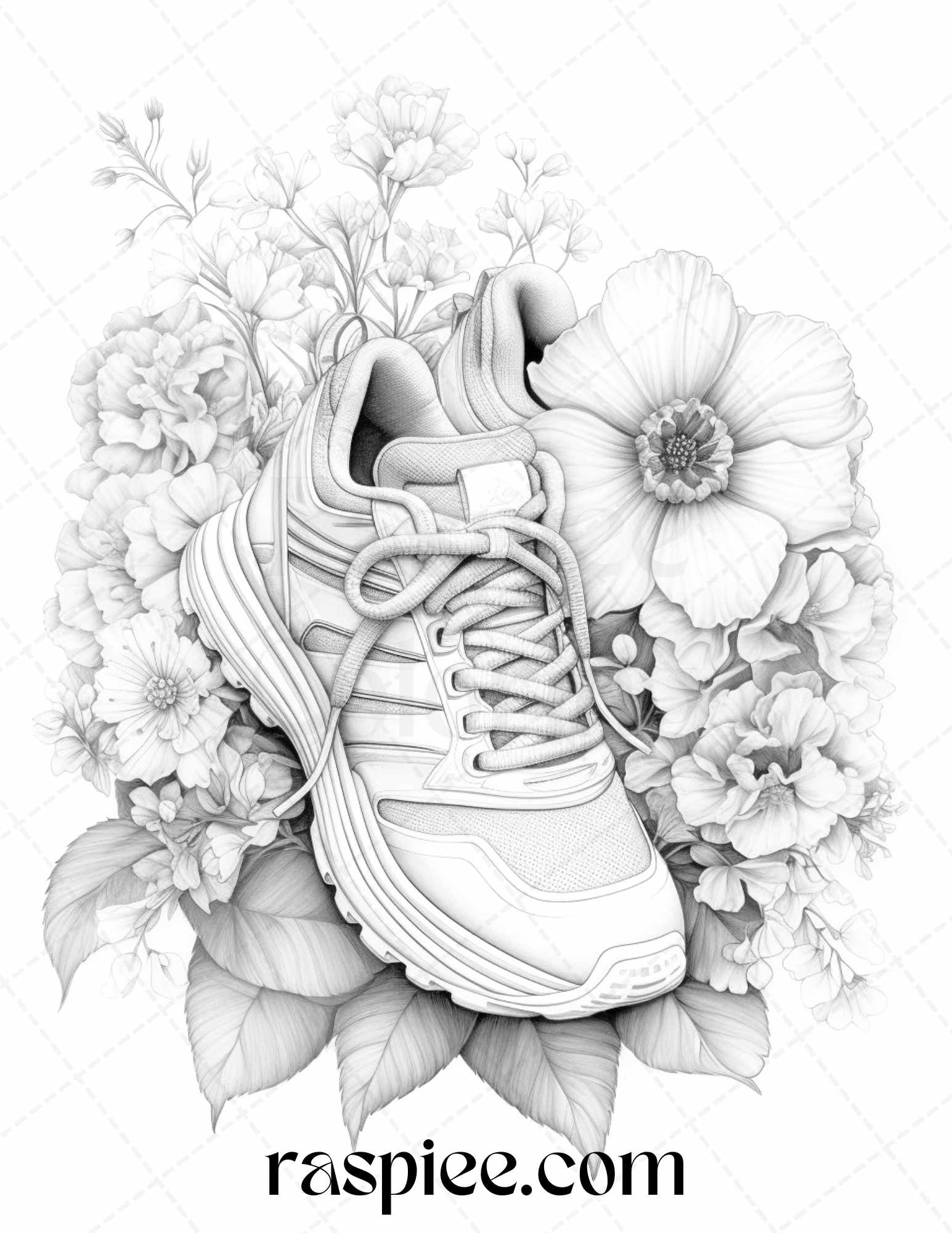 Flower sneakers grayscale coloring pages printable for adults pdf â coloring