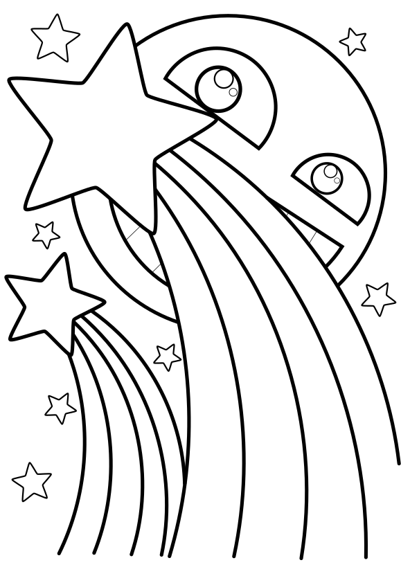 Shooting star and moon drawing for coloring page free printable nurieworld