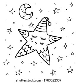 Cute sleeping star coloring page good stock vector royalty free