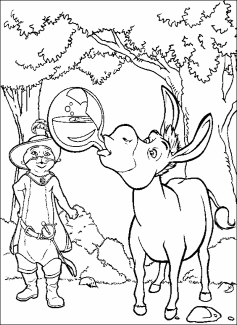 Shrek puss in boots and donkey printable coloring pages