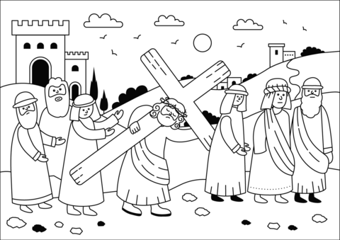Jesus christ bearing the cross coloring page free printable coloring pages
