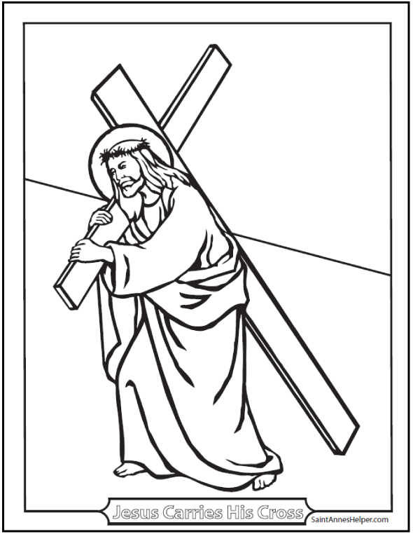 Carrying of the cross coloring picture ââ jesus coloring pages