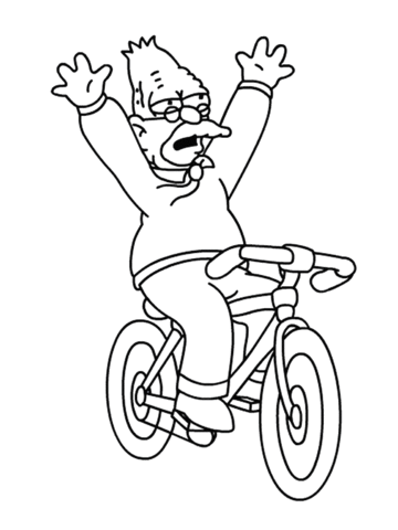 Grandpa simpson is riding a bicycle coloring page free printable coloring pages