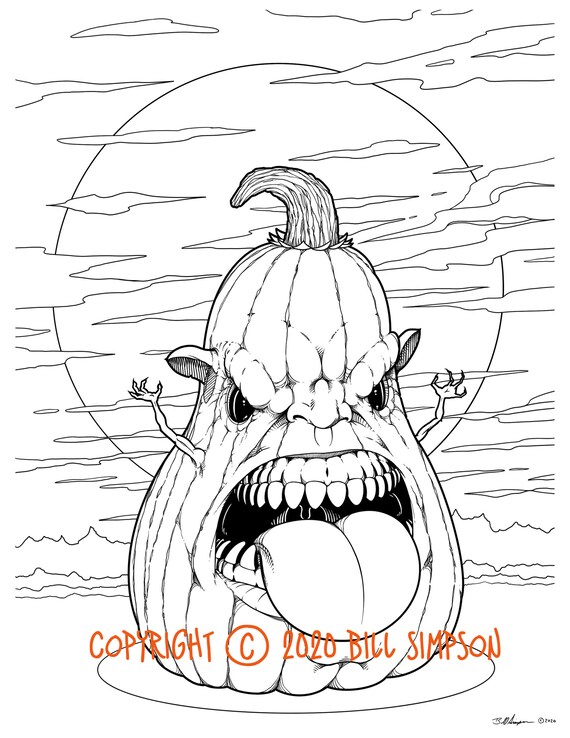 Set of halloween pumpkins coloring pages digital instant download pdf