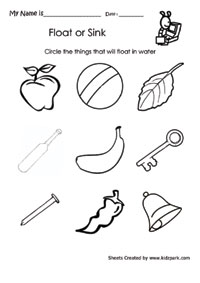 Class activity sheet to circle that float in wateractivity sheets for kidskindergarten curriculam