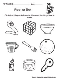 Circle the things that sinkskindergarten activity sheetsevs work sheets