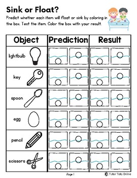 Sink or float interactive experiment worksheet by tutor tots online