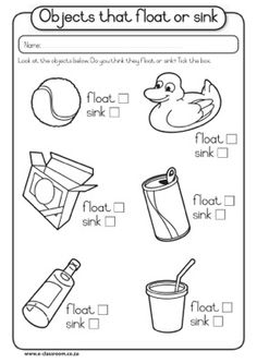 Float and sink worksheet for preschool