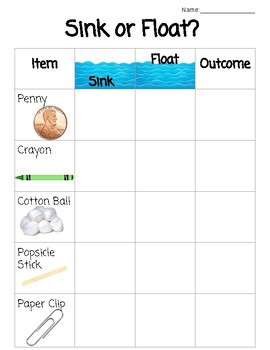 Sink or float worksheet tpt