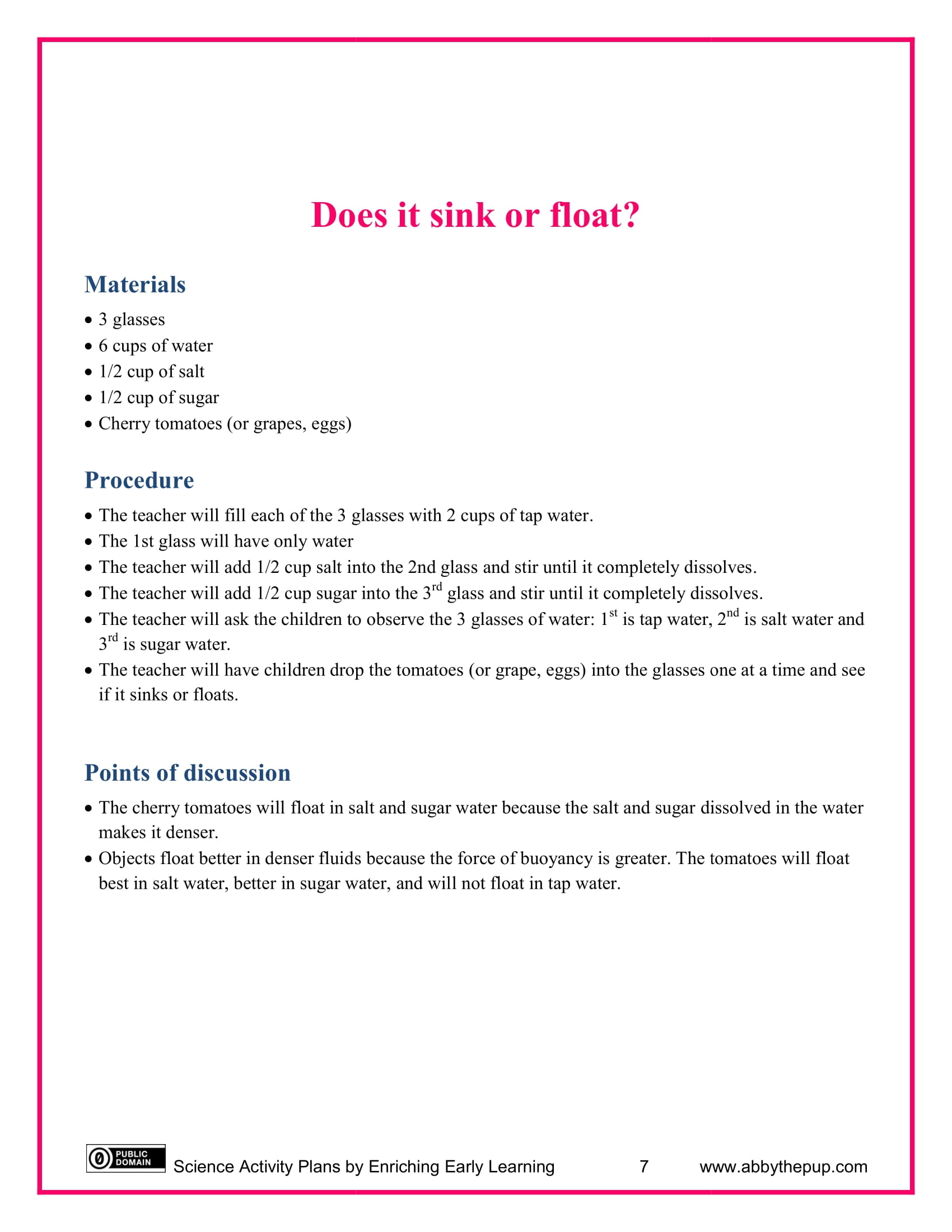 Does it sink or float science lesson plan free printable puzzle games